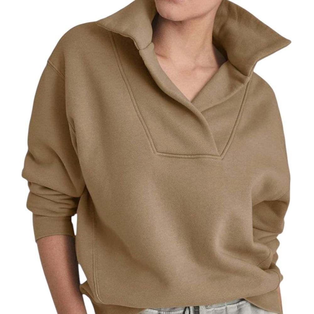Women's Long Sleeve Sweatshirts Lapel V Neck Fall Loose Pullover XXL NWOT - Picture 4 of 5